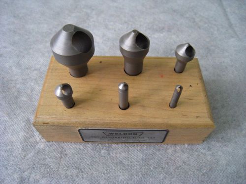 6 Piece Weldon 90? degree Deburring Tool Set -w-  wood holder Box