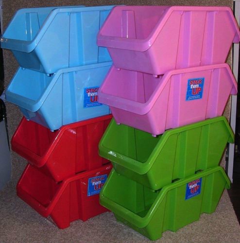 Set of 4 storage bins dabble sided plastic stackable bins (US SELLER)