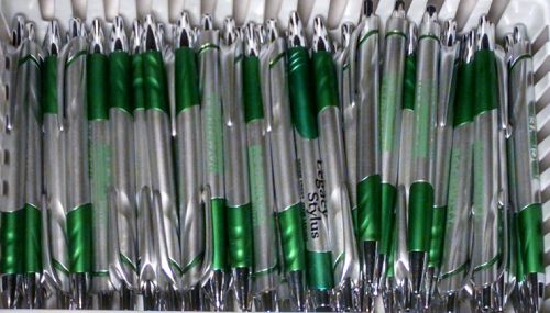 10 New Misprint Ballpoint Retractable Ink Pens, Silver and Green