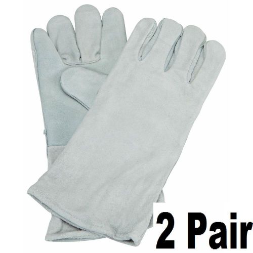 2 pair of 14&#034; welding gloves gray leather cowhide protect welder hands for sale