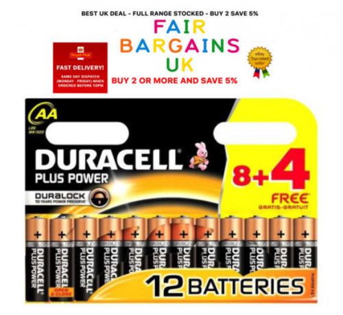 12 x Duracell AA Plus Power Duralock 1.5V Alkaline Batteries Expiry 2025 MN1500