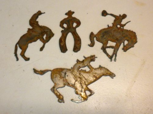 Lot of 4 Cowboy Horse Western Shapes 3&#034; - 5&#034; Rusty Metal Vintage Ornament Craft