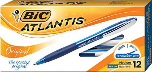 Bic atlantis original retractable ball pen medium point (1.0 mm) blue 12-count for sale