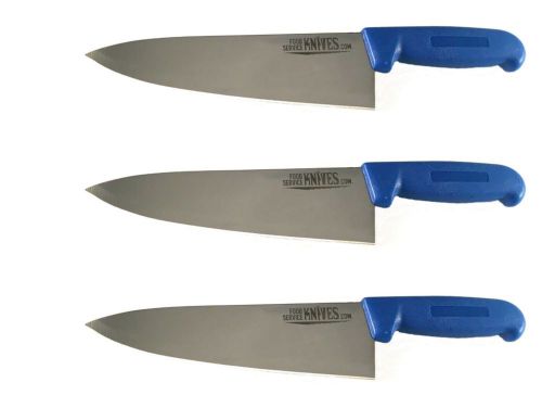 Set of 3 - 8” blue chef knives cook french stainless steel food service knives for sale