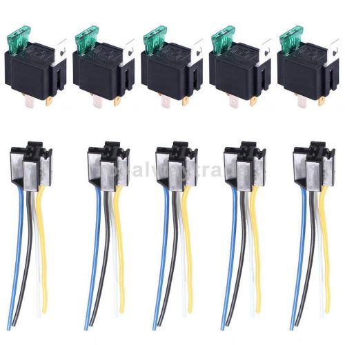 Set of 5 black car truck auto heavy 12v 30a spst relay relays kit 4 pin for sale