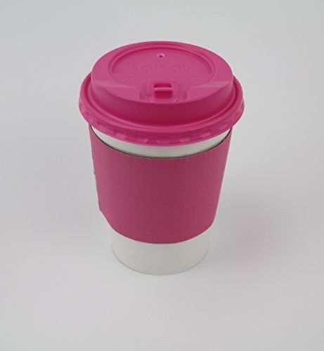 50 Sets Coffee Cups 12 oz Disposable With Pink Lids &amp; Pink Sleeves Hot Coffee &amp;