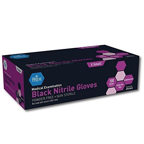 MedPride Black Nitrile Powder-Free Exam Gloves, Medium, Box/100