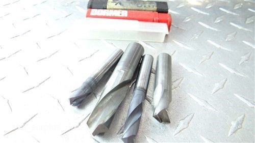 LOT OF 4 SOLID CARBIDE MACHINE LENGTH DRILLS 3/8&#034; TO 5/8&#034; M.A.FORD DORMER