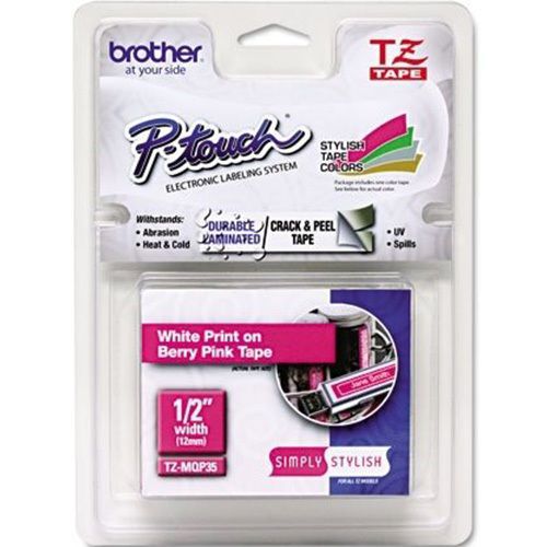 Brother TZMQP35 White On Berry Pink Label Tape - 0.47&#034;&#034; Width X 16.40 Ft Length