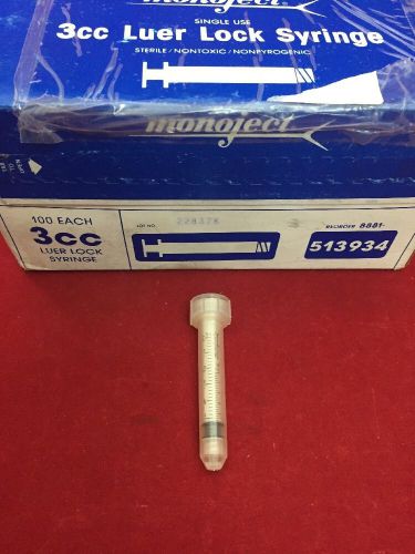 New box of 100 monoject 3cc luer lock syringe 8881-513934 for sale