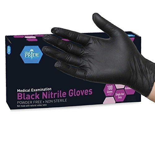 Medpride Nitrile Powder-Free Exam Gloves, Black, Small, 100 Count