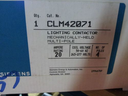 SIEMENS CLM42071 NEW IN BOX MECH HELD LIGHTING CONTACTOR 265-277V COIL 4P #A10