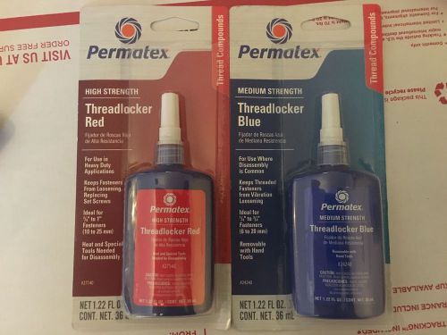 LOT of 2 NEW Permatex High &amp; Medium Strength Threadlocker Red Blue 1.22 FL OZ