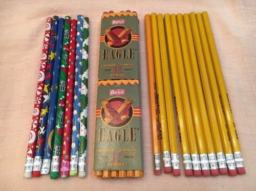 (22) Berol Eagle &amp; Rose Art No. 2 Lead Yellow Wood Writing Pencils + 7 Holiday