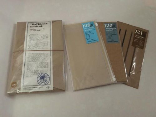 Midori Traveler&#039;s Notebook Leather Cover Camel &amp; Zipper Case,Craft File,Band set