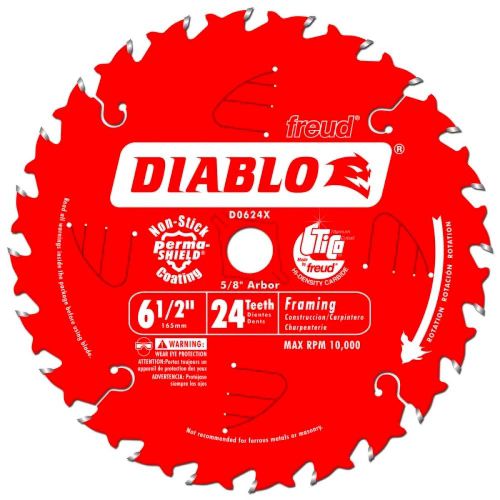 Freud d0624x diablo 6-1/2-inch 24-tooth atb framing saw blade with 5/8-inch arbo for sale