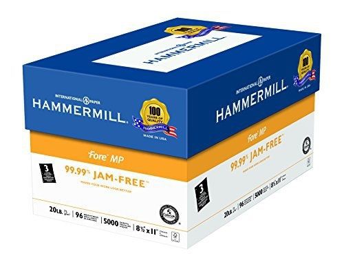 Hammermill Fore MP Paper, 20lb, 8 1/2&#034; x 11&#034;, 3 Hole Punch, 96 Bright, 5000