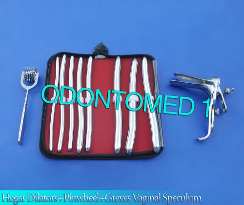 HEGAR DILATOR SOUNDS 8 PCS +WARTENBERG PINWHEEL 7 PRONG+ GRAVES SPECULUM MEDIUM