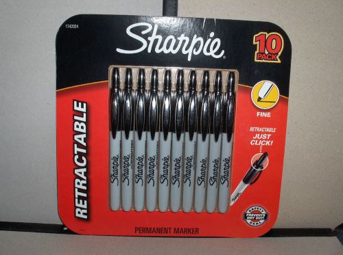SHARPIE  RETRACTABLE PERMANENT MARKERS   10 PACK  FINE         NEW IN PACKAGE