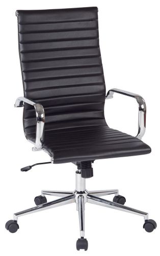 High Back Black Faux Leather Office Chair with Arms, Chrome Finish Base and Acce