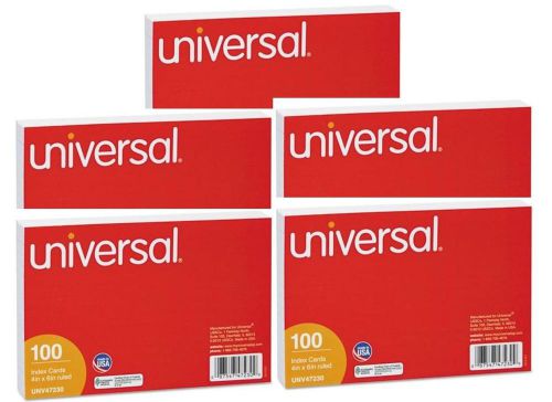 &#034;Universal Ruled Index Cards, 4 x 6, White, 5 Packs of 100&#034;