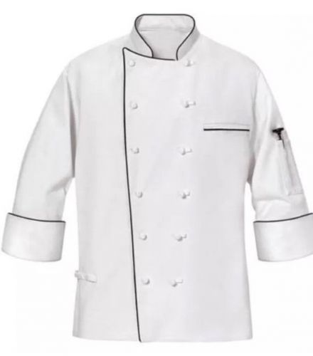 L/G Men&#039;s Chef Coat, White with Black Trim, 100% Cotton, Brand New