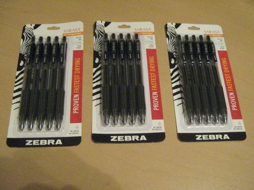 LOT (3) 5 Pack Zebra Sarasa 46855 Gel RT Fashion Pens, BLACK, 15 pens