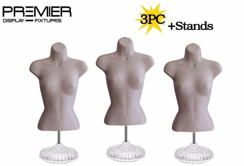SET OF 3 HALF FEMALE BODY FORM WAIST LONG PLASTIC MANNEQUIN WITH BASE FLESH NUDE