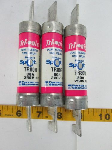 Lot of 3 ferraz shawmut tri-onic smart spot limiting fuses tr80r sku a2 cs for sale
