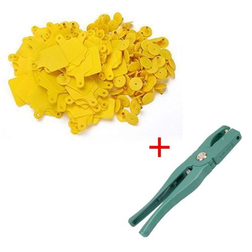 Cow Cattle Blank Large Livestock Ear Tag With Yellow Color + Ear Tag Plier