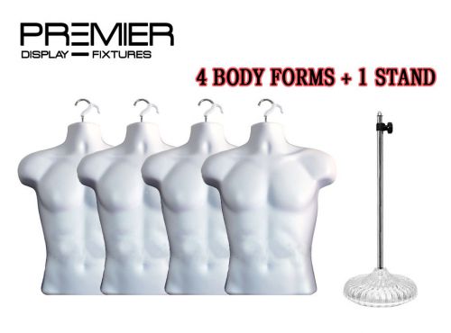 4 HANGING MALE BODY FORM WAIST LONG PLASTIC MANNEQUIN WITH ACRYLIC BASE WHITE