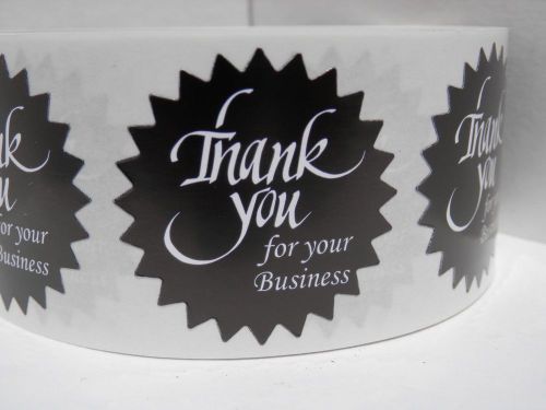 Thank You For Your Business Label 1.5&#034; Starburst white letters black bkg 500/rl