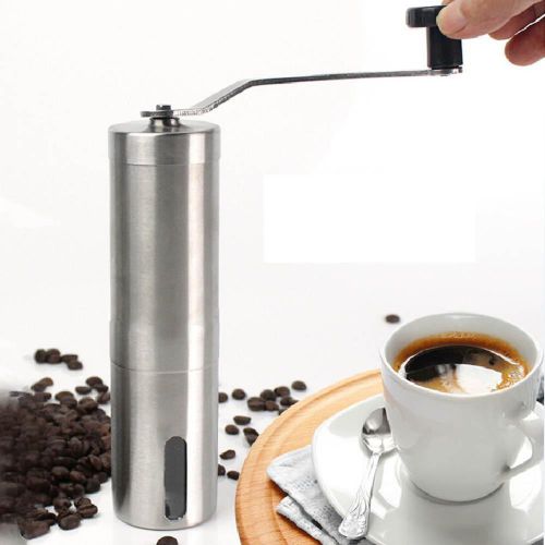 New Ceramic Burr Manual Coffee Grinder Portable Hand Crank Coffee Mill-Silver