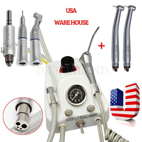 USA Stock Dental Portable Turbine Unit + High Low Speed Handpiece Kit 4 Holes SA