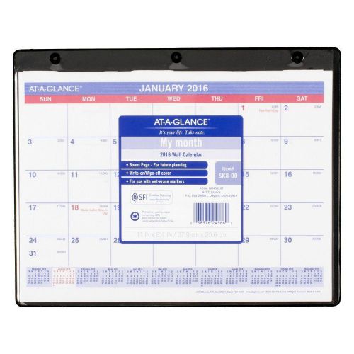 At-a-glance monthly desk / wall calendar 2016 with clear cover and vinyl holder, for sale