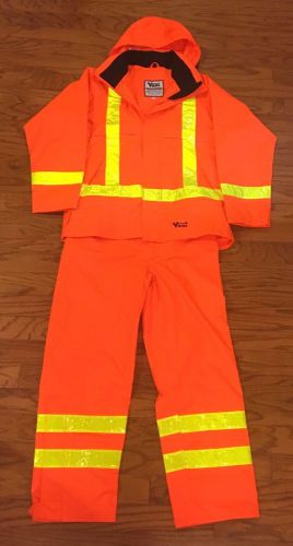 Work Wear Waterproof Reflective Safety Hooded Jacket Bib Overall Rain Suit Small