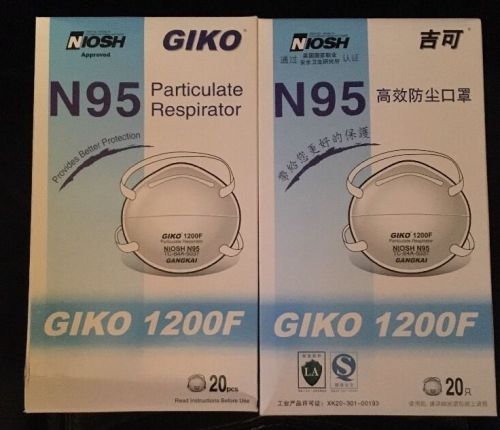 (2) GIKO 1200F N95 PARTICULATE RESPIRATORS ( 2 ) BOXS OF 20, 40 Masks)