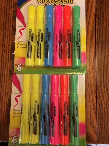2 pkg Bazic Fluorescent Highlighters Assorted Colors 6 each; total 12 Chisel tip