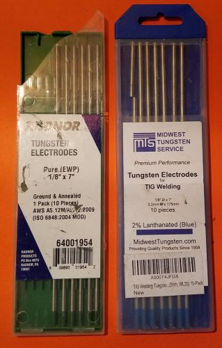 Lot of 13 tungsten electrodes - tig welding pure ewp - 2% lanthanated 1/8&#034; x 7&#034; for sale