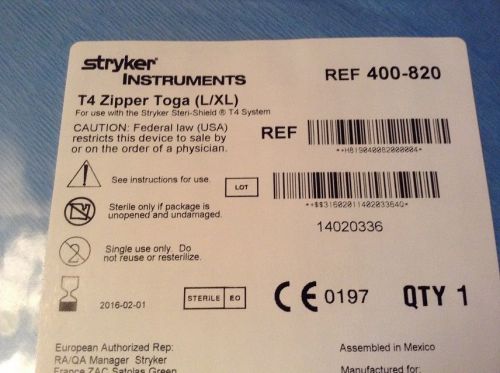 STRYKER T4 ZIPPER TOGA (L/XL) REFERENCE 400-820 QUANTITY 10 NEW IN PACKAGE