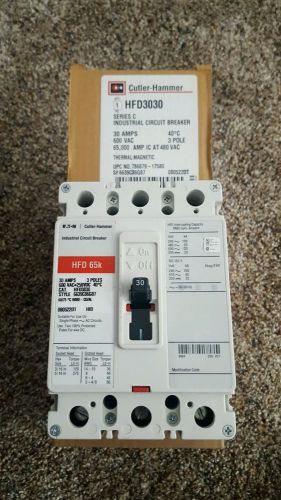 Cutler Hammer HFD 65k 3 pole 30 amp 600v HFD3030L Circuit Breaker RED