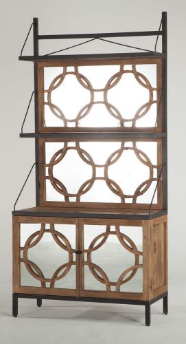 86&#034; H Beautiful bookshelf industrial design hardwood iron frame two door mirror