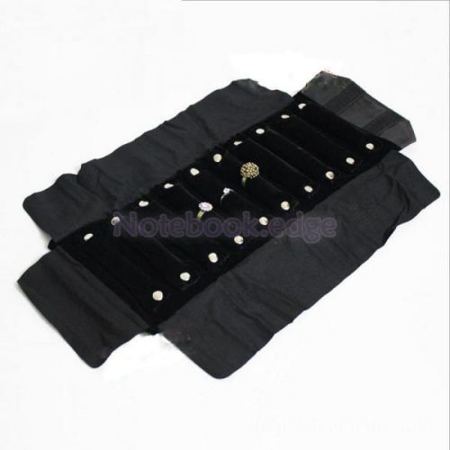 Black Velvet Jewelry Ring Roll Case Storage Bag 10 Snap Close Ring Bars