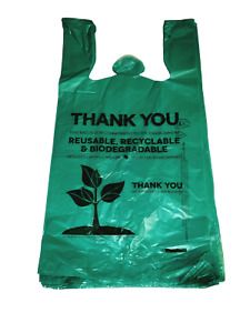 1500-Pack Green Thank You Plastic Grocery Bags, 1/6 Size 12&#034;x22&#034; Biodegradable