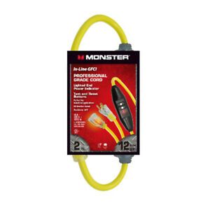 Monster Cable Indoor or Outdoor 2 ft. L Yellow In-line GFCI Cord 12/3 SJTW