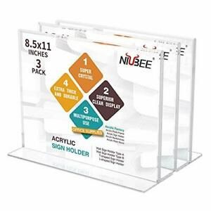 NIUBEE Acrylic Sign Holder 8.5x11 Inches 3 Pack Horizontal T Shape Double Sid...