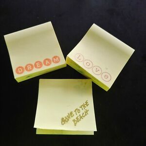 STAMPED STICKY NOTES &#034;INSPIRATIONAL&#034; lot of 3 3x3 in. UNIQUE