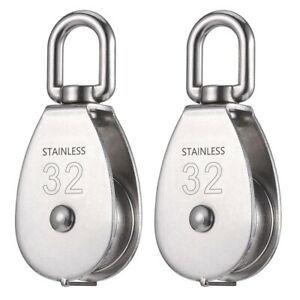30X(2 Pieces 32 MM Pulley Single Pulley Set in Stainless Steel 304 Shells Pulley