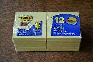 POST-IT POP-UP NOTES - SUPER STICKY - 3X3 - 12 PACK REFILLS - YELLOW - NEW