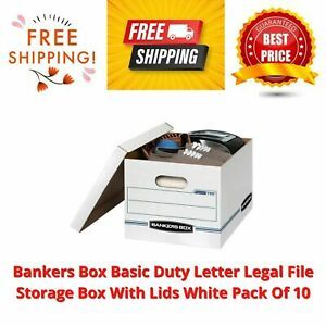 Bankers Box Basic Duty Letter Legal File Storage Box With Lids White Pack Of 10